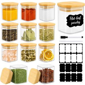 12 Pack 4 oz Square Glass Spice Jars with Lids and Labels  Airtight Small Seasoning Containers Set, Clear Glass Storage Jars for Seasoning, Spices, Kitchen Pantry Organization