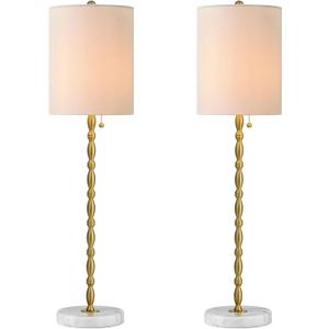 Buffet Lamps Set of 2 Elegant 28.5" Tall Table Lamps with Marble Base Brass Finish Stem and Linen Shade for Living Room Dining Room Entryway Farmhouse Lighting Decor