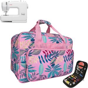 Sewing Machine Bag, Large Sewing Machine Carrying Case with Accessory Pockets, Universal Travel Tote Organizer Fits Brother/Singer/Janome (Pink)