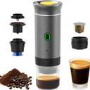 Decdeal Cordless Coffee Machine for Car Home Travel 3 in 1 Electric Coffee Maker Work With Capsule and Ground Coffee 15Bar Mini Cold Brew and Heating Coffee Maker with 150ml Cup (Gray)