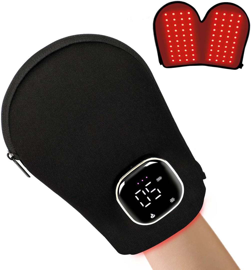 LOVTRAVEL 660nm Red Light Therapy Glove for Hand 850nm Near Infrared Light Device Mitten with Auto-Off Timer Rechargeable Pad for Hands Fingers Wrist Arthritis Joint Pain Relief (7.28" x 10.24")