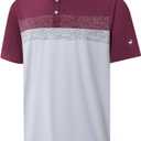 Rouen Polo Shirts for Men Quick Dry Regular Fit Casual Color Block Chest Print Active Short Sleeve Collared Mens Golf Shirt (S)