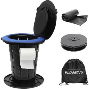 Upgraded Retractable Portable Toilet with Cushion, Adjustable Height Camping Toilets with Lid for Adults and Kids, Compact Portable Potty for Camping, Car, Travel, Boat, Tent and Emergency Use (Black)