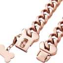 Rose Gold Stainless Steel Cuban Link Heavy Duty Dog Collar Necklace ,Small Dogs American Bully French Bulldog Dog Collar with Safety Buckle