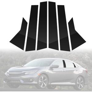 BASIKER Fit for Honda Civic 10th Gen Sedan 2016-2021 Pillar Post Trim Kit, Door Window B Pillar Glossy Black Cover, Strong Toughness PC Material