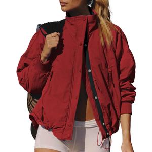 Winter Jackets for Women Long Sleeve High Neck Zipper Up Fleece Lined Overcoat Field Tripper Jacket with Pockets (Large, Red)