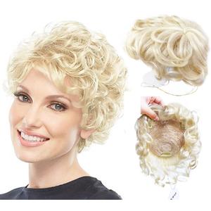9" Natural Fluffy Human Hair Topper for Women,Short Curly Top Hairpieces Toupee Clip in Blonde Wavy Hair Topper Wiglets Hairpieces for Thinning Hair (613#)
