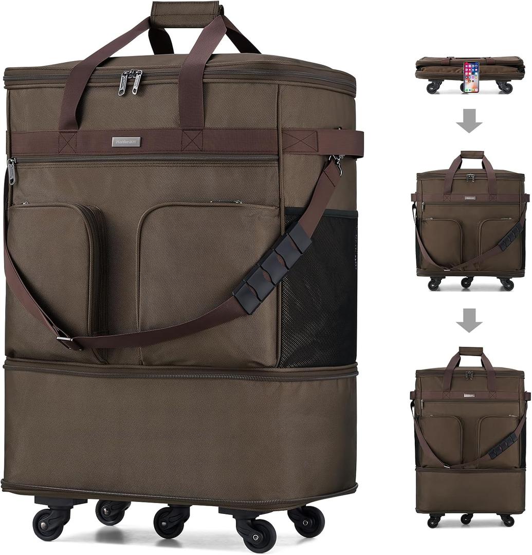 Hanke Expandable Collapsible Luggage with Wheels Suitcase, Rolling Travel Bag, Duffel Garment Tote Bag for Men Women, Lightweight Suitcase, Large Capacity Luggage with Spinner Wheel (Coffee), Expandable Foldable