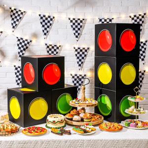 6 Pieces Large Traffic Light Racing Car Party Boxes 11.8 x 11.8 Inch Traffic Light Style Box Gift Race Car Theme Birthday Centerpieces Racing Game Party Decorations
