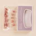 Nude Press on Nails Medium Square Fake Nails Sliver Star Design with Rhinestones Full Cover Stick on Nails Glossy Acrylic Coffin Gems False Nails for Women Manicure Decoration Glue on Nails 24PCs