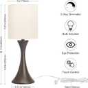 3 Way Touch Control Table Lamp, Modern Bedside Lamp Dimmable Nightstand Lamp with Beige Shade and Dark Brown Base, Small Desk Lamp for Living Room, Dorm, Home Office, 9W LED Bulb Included