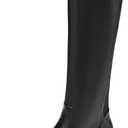 Women's Knee High Boots Fashion Platform Lug Sole Tall Riding Boots Comfortable Stretch Calf Dress Long Boots (7, Black)