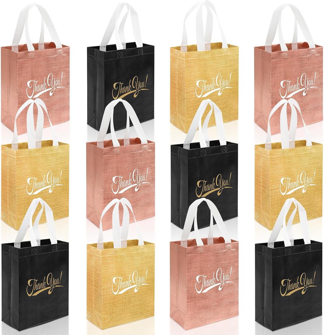 Takytao 12PCS Thank You Gift Bags with Handles 10" H x 8" L x 4" W In Bulk Reusable Thank You Return Gift Bags Nonwoven Foldable Bag for Business Shopping Wedding Baby Shower Graduations Party Favors