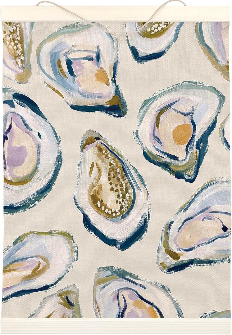LKETW Coastal Beach Oyster Poster Hanger Frame 12x16 Inch, Ocean Oyster Beachy Wall Art Posters for Bedroom, Coastal Ocean Hanging Banner Decor for Home Living Room Beach House