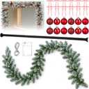 17.7-51.1 Garland Hanger for Door Frame Tension Rod with Christmas Garland Xmas Red Ball Ornaments Pink Bows for Doorway Front Door Mantel Window Outdoor