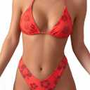 MakeMeChic Women's Polka Dots Triangle Thong Bikini Sets Floral Cute Bathing Suit Swimsuits (Red, XS)