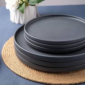 Ceramic Dinner Salad Plates, Reactive Matte Glaze Dish Set, Dessert, Salad, Appetizer, Small Dinner Plate, Microwave, Dishwasher Safe,Scratch Resistant, Matte Charcoal Gray, 4 Pcs 10" and 4 Pcs 8"
