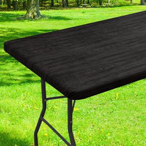 Smiry Rectangle Table Cloth Cover, Waterproof Elastic Fitted Picnic Tablecloth for 4 Foot Tables, Wipeable Flannel Backed Vinyl Tablecloths for Camping, Dining, Outdoor (Black & Brown, 24" x 48")