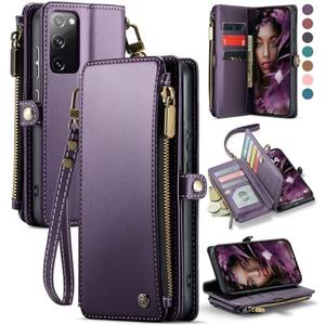 Defencase Compatible with Samsung Galaxy S20 FE 5G Case Wallet with RFID Blocking Card Holder for Women Men, PU Leather Magnetic Snap Flip Zipper Strap Wallet Phone Case Fit for Galaxy S20 FE, Purple