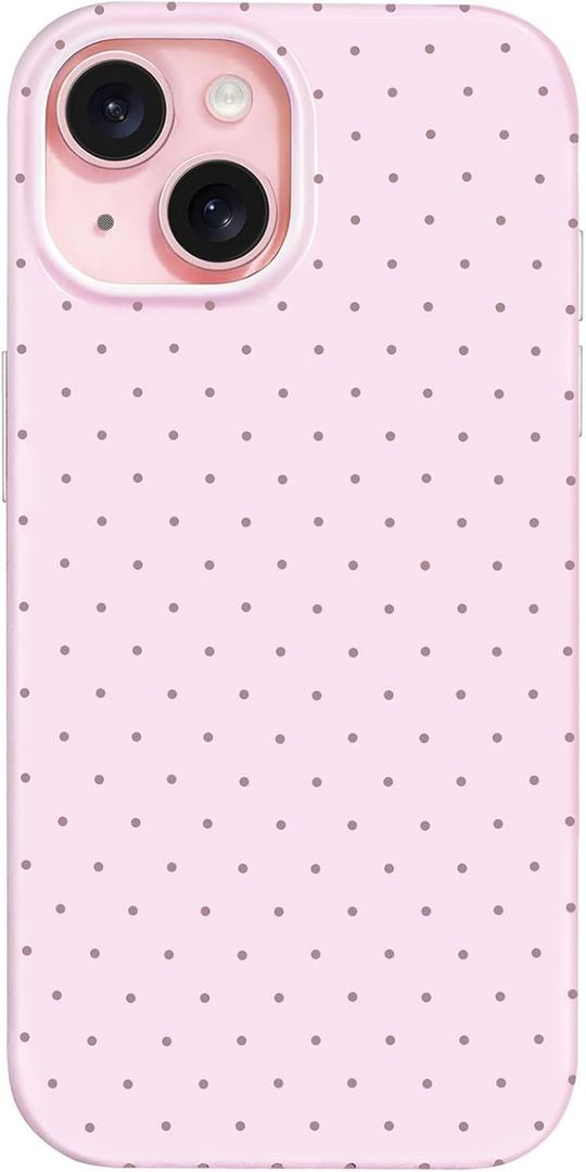 Hython for iPhone 15 Case Cute Polka Dot Aesthetic Design Simple Cover 6.1", Thin Slim Anti-Scratch Soft TPU Bumper Shockproof Rubber Protective Phone Cases for Women Girls Girly Boys, Pink