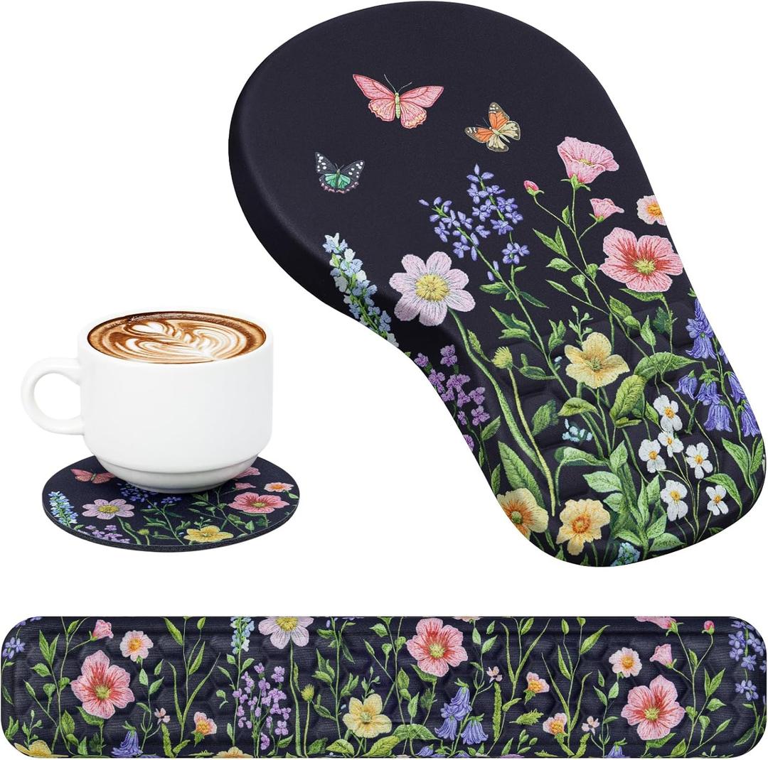 EYROZILL 3 in 1 Ergonomic Mousepad with Wrist Rest, Gaming Keyboard Mouse Pad with Wrist Support Non-Slip Base Massage Design, Pain Relief (Butterfly)