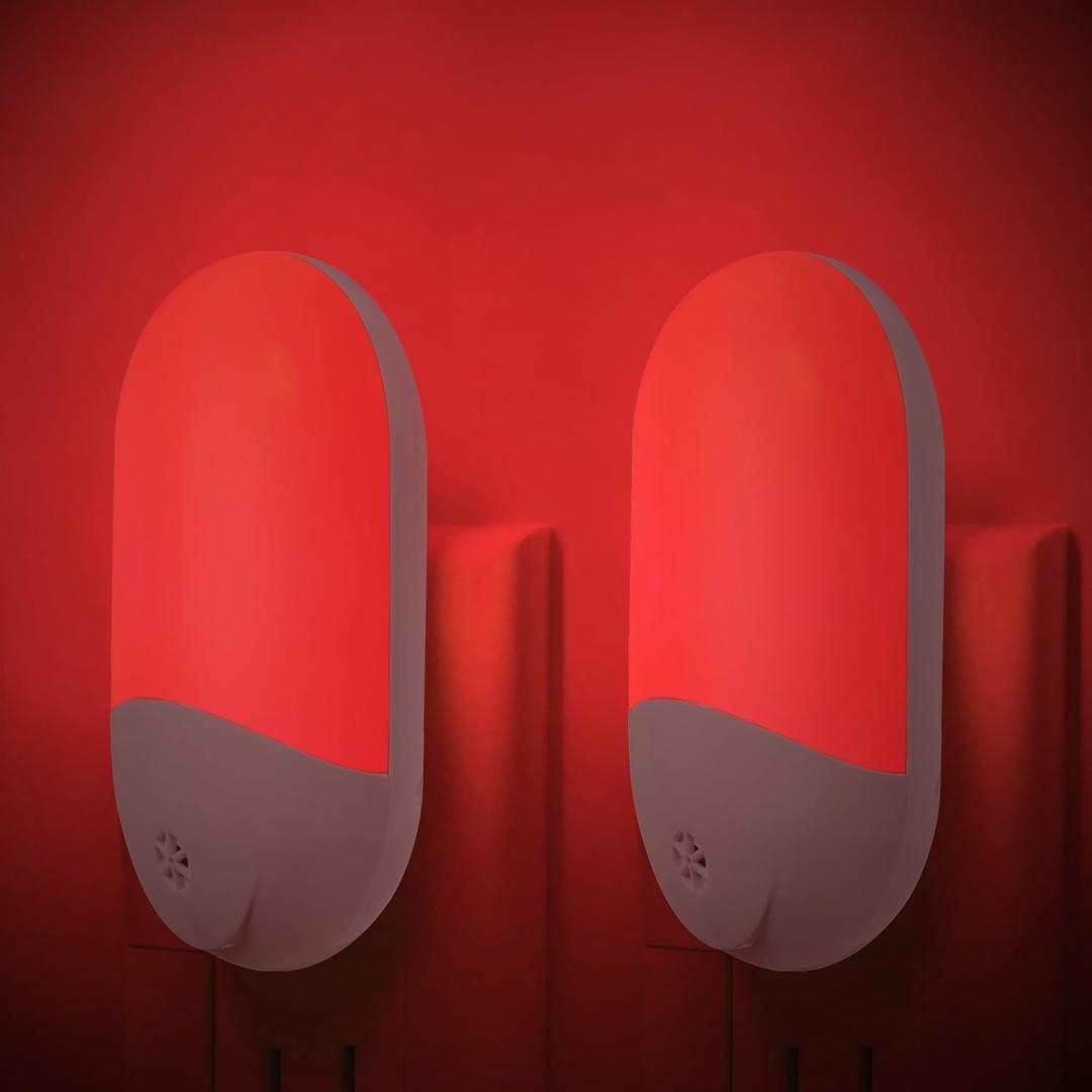 670nm Red Light Night Light for Sleep Therapy[2 Pack] - Zero Blue Light, with Dusk to Dawn Sensor Auto On/Off LED Red Night Light Plug into Wall for Nursery Bedroom Bathroom