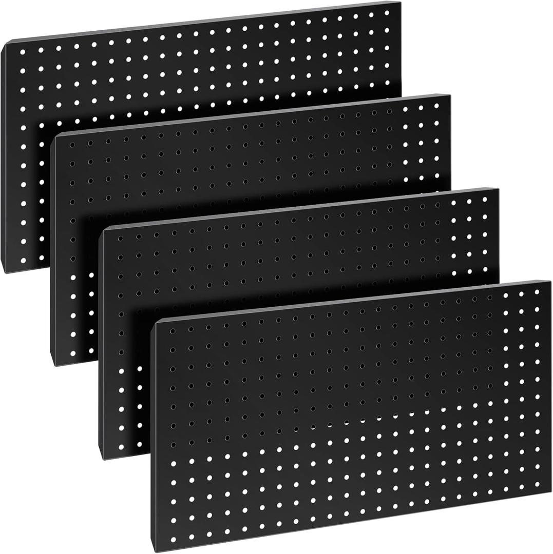 4Pcs Metal Pegboard Panels 24"x12" for WallPeg Boards for Garage Tools Pegboard Storage Organizer for Workbench, Shop,Bathroom,Office and Gaming Setup (Black, 24" x 12")