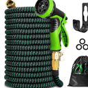 KOTTO Expandable Garden Water Hose, 10 Spray Nozzles, Anti-Rust Solid Brass Connector, Lightweight No-Kink Flexible - Green 150ft