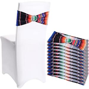 Newwiee 12 Pieces Mexican Theme Stretch Chair Sashes Dining Spandex Chair Sashes Bands Decoration with Buckle for Wedding Event Fiesta Ceremony Reception Party Favor Banquet Mardi Gras (Retro)