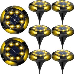 Solar Ground Lights Outdoor Waterproof, 8 Pack 12 LEDs Solar Garden Disk Lights Landscape Lighting for Outside Pathway Deck Yard Patio Lawn Driveway Walkway Deco (Warm Lights)