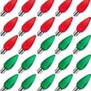 Replacement C9 LED Light Bulbs Shatterproof C9 Led Light Bulbs 1W Mini Bulb Intermediate E17 Base Decor Red Green Orange Light Bulb, String Lights Candle Indoor Outdoor (Red+Green, 25 Pack)