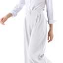 Womens Wide Straight Leg Work Pants Casual Slacks Business Office Trousers Button Dress Pants
