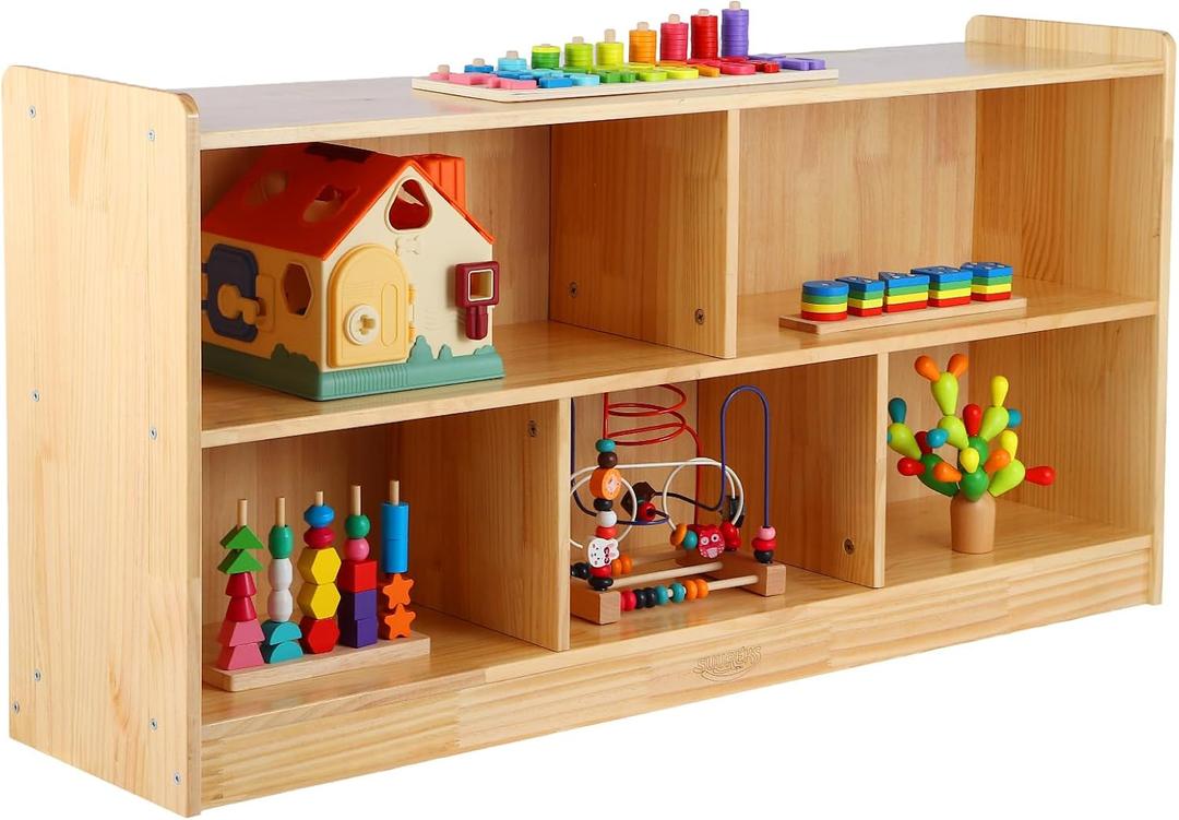 Montessori Shelf, Toy Shelf for Kids, Kids Bookshelf, 2-Tier Wooden Book Shelf, Toy Storage Organizer for Kids Rooms, Palyroom, Nursery (47-1/4" L)
