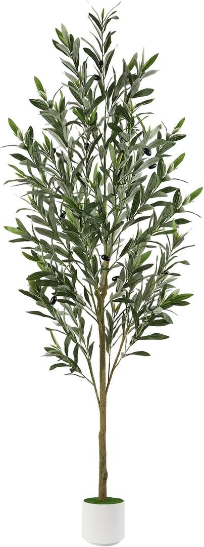 Alupssuc 5FT Artificial Olive Trees, Faux Silk Plant with Lively Artificial Trunk and Lifelike Fruits, Indoor Fake Potted Tree with White Planter for Modern Home Office Living Room Decor