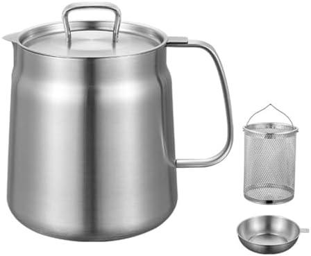 OTDOGUO Oil Pot 2L, Oil Pot Stainless Steel Large Capacity Oil Fryer and Filter Cup Combo Versatile Oil Filter for Kitchen