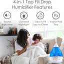 Crane 4-in-1 Drop 2.0 Ultrasonic Cool Mist Humidifier with Sound Machine, Night Light, Aroma Tray, 1 Gallon Top Fill, Blue & White