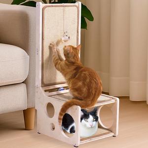 L Shaped Cat Scratching Post with Toy  Sisal Scratch Pad & Hideaway for Indoor Cats | 33'" Vertical & Horizontal No Mess Scratching Ramp for Large Cats  MANDAROO