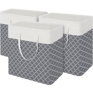 BlissTotes 3-Pack Laundry Basket, FreestandingWaterproof Laundry Hamper, Collapsible Tall Clothes Hamper with Easy Carry Handles for Clothes, Towels in the Family and Dorm,Clover Grey,100L