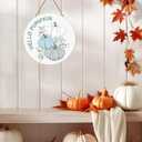 Fall Door Decor White Blue Pumpkin Wall Decor Hello Pumpkin Sign Fall Decorations for Home Porch Wooden Front Door Hanger for Harvest Indoor Outdoor Home Decorations