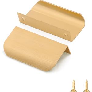 Edge Finger Pull,Concealed Kitchen Cabinet Handle,Top Mount Flat Cabinet Pulls for Cupboard Door Drawer 6814 (4, Brushed Brass, 3.15/80MM Overall Length)