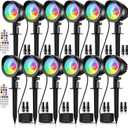 MEIKEE 15W RGB Landscape Lights 12V 24V Low Voltage Landscape Lighting RGBW Color Changing IP66 Waterproof Outdoor Spot Lights with Connectors for Garden Path Yard (12 Pack)