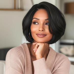 Short Bob Wig, Synthetic Hair, Black, Natural Looking Synthetic Hair Wigs for Women Female Wig Bob Hairstyles Brown Hair (Black)