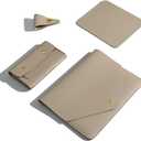 PU Leather Laptop Sleeve Compatible with New 14 inch MacBook Pro A2992 A2918 A2779 A2442,Old MacBook Pro Air 13, Surface Laptop 5th Gen 13.5, Thinkpad X1 Carbon 14 Set of 4PCS Color Khaki (14Inch Laptop)