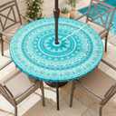 pickyNproud Round Tablecloth with Umbrella Hole and Zipper, Waterproof Wipeable Table Cloth for Outdoor Patio Umbrella Table, Heavy Duty Table Cover for Picnic Garden BBQ