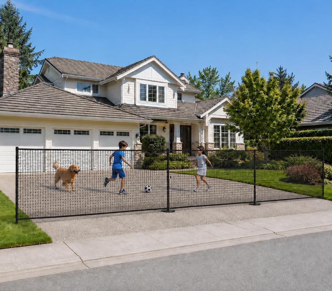 40FT x 5FT Tall Driveway Safety Net, Retractable Driveway Guard Net to Stop Balls & Basketballs, Outdoor Guard Gate for Kids Safety, End of Driveway Ball Stopper