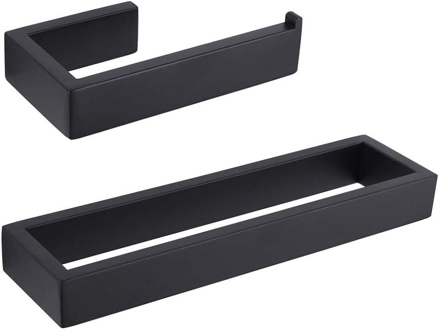 GERZWY Bathroom Accessory 2-Piece Set SUS 304 Stainless Steel Toilet Paper Holder Towel Ring Wall Mount, Matte Black HG1708-2BK