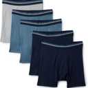 Amazon Essentials Men's Breathable Cotton Underwear Boxer Briefs, Tag-Free, Pack of 5, Deep Blue / Navy / Light Heather Grey, XX-Large