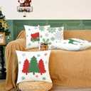 CaliTime Christmas Throw Pillow Covers Decorative 18 X 18 Inches Set of 4 Cozy Fleece Trees Deers Car Snowflakes Cushion Cases for Couch Sofa Bed Living Room Farmhouse Christmas Green Red