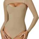 Avidlove Womens Long Sleeve Bodysuits Mock Turtle Neck Shapewear Bodysuit Sexy Mesh Bodysuit Two Piece Outfit Cami Tops (XX-Large, Khaki)