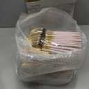 I00000 300 Pack Gold Silverware with Pink Handle, Pink Plastic Utensils Set, Disposable Cutlery include100 Forks, 100 Knives, 100 Spoons,Plastic Cutlery Set for Wedding & Party